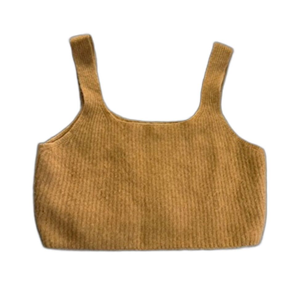 Everlane Wool Yak Crop Knit Tank Top Women's Small Camel Brown Ribbed Sweater